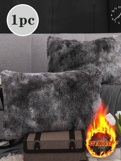 1 件深灰色蓬松毛绒秋冬保暖柔软毛绒法兰绒枕套和装饰性方形抱枕套，适合单人床/双人床/大号床/特大号床