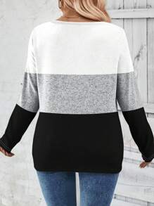 INAWLY Áo thun dệt kim cổ chữ V tay dài thiết kế thường ngày cỡ lớn dành cho nữ, áo thun họa tiết thu/đông dành cho nữ mùa xuân - Nhiều màu - Xem 2