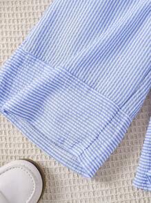 SHEIN 2pcs/Set Young Girl Front Button Striped Minimalist Top & Pants Set - Multicolor - View 7