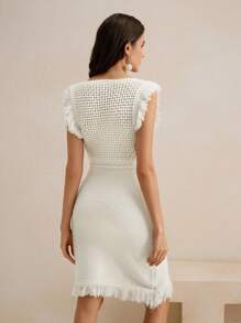 Anewsta 杏色孔眼无袖连衣裙，夏季、情人节、约会之夜、海滩度假装 - 白色 - 查看 4