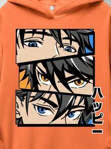 青少年男孩休闲图案印花厚连帽运动衫，适合秋冬季