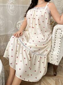 Plus Size French Chateau Style Cherry Print Dress