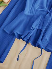 Soleia V-Neck Flare Sleeve Ruffle Hem Casual Blouse For Autumn