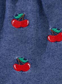 2 件套年轻女孩时尚樱桃印花吊带背心和刺绣牛仔短裤套装 - 彩色 - 查看 4