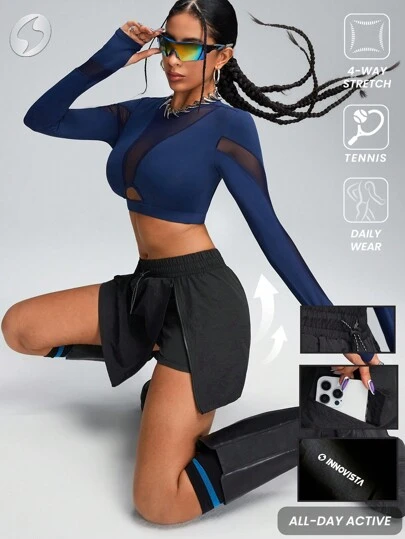 Innovista Woman Multi-Function Split Sporty Tennis Skirts Built-In Shorts Athletic Workout Skorts With Zip Multiple Pocket Adjustable Side Slit Opening Gym Bottom Utility Exercise Suit Convertible Lightweight Fall Sports Athleisure Clothes Office To Gym HIIT Training Comfort Movement Outdoor Cardio Paddle Pickleball Golf CrossFit Healthy TT Viral IG Reel Festival Utilitarian Chic, Fall Winter Athletic Wear