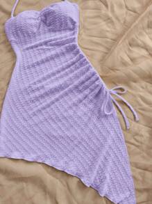 Soleia 度假露背抽绳侧边不对称下摆修身直筒连衣裙