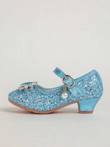 1 Pair Girls Crystal High Heel Princess Shoes, Suitable For Spring/Autumn - Blue - View 6