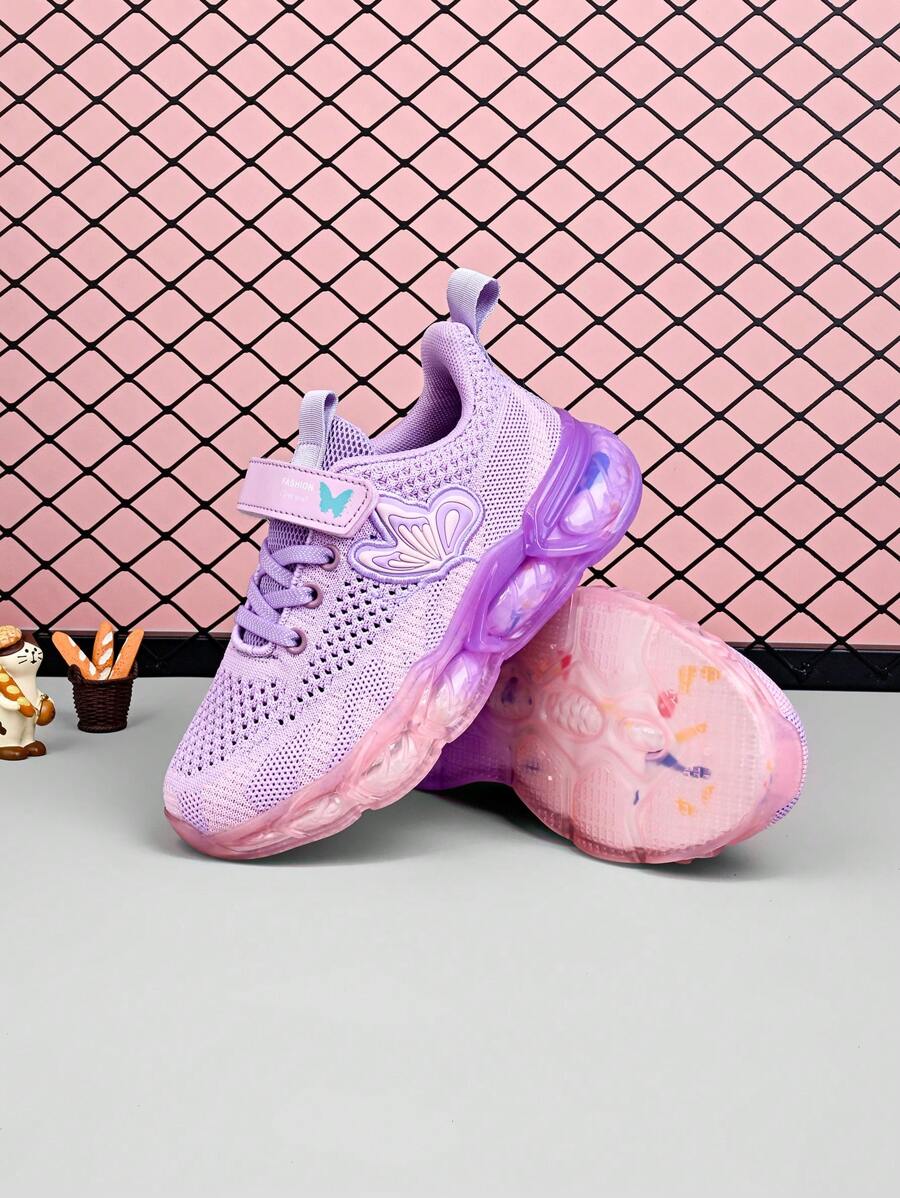 1 双女童紫色蝴蝶网布网眼跑步鞋，儿童运动鞋 - 紫色 - 查看 1