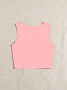 SHEIN Leap Crew Tween Girls Casual Basic Tank Top, Suitable For Summer - Pink - View 2