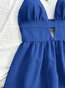 Soleia Vacation Casual V-Neck Backless Red Dress