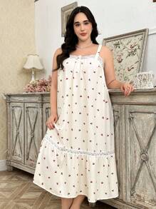 Plus Size French Chateau Style Cherry Print Dress