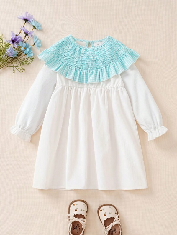 SHEIN Girls Plain Lightweight Long Sleeve A-Line Dress, Simple & Cute Casual Outfit For Spring Autumn