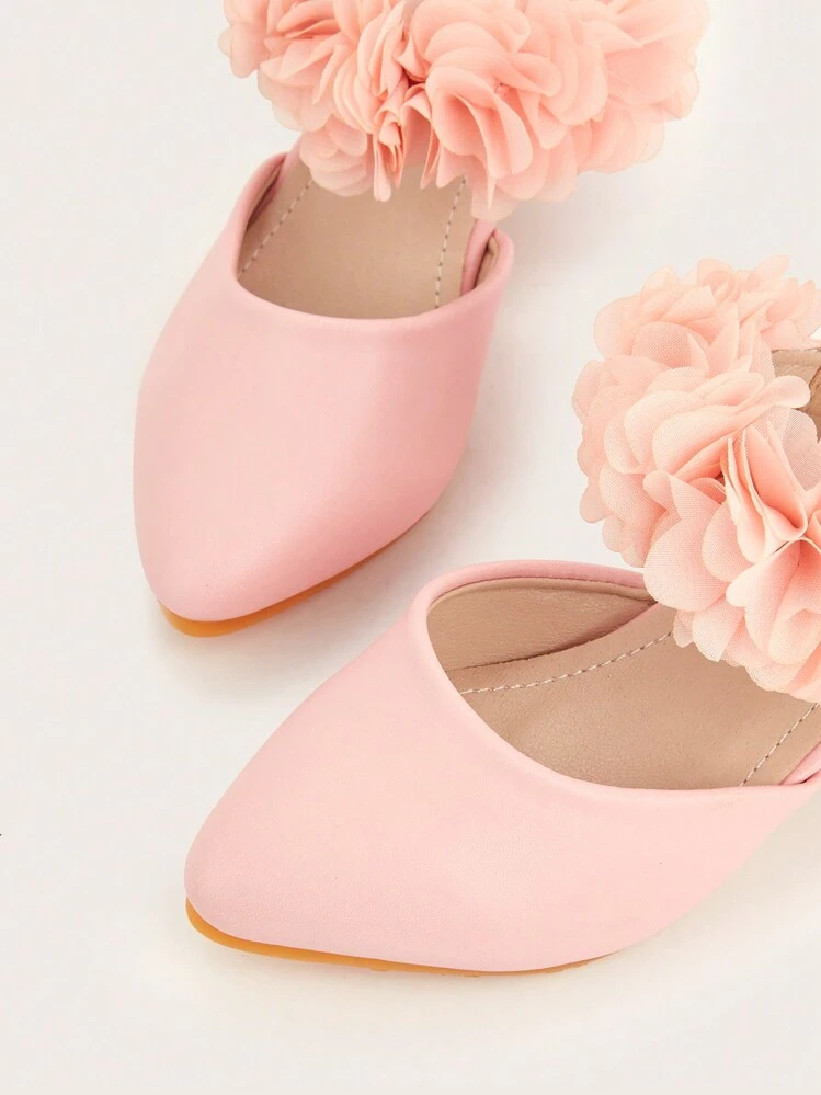 زوج من الأحذية المريحة للأطفال الصغار/البنات الصغيرات بتصميم زهري ذات تصميم مدبب وكعب سميك مفرغ سهل الارتداء، متعددة الاستخدامات للربيع/الصيف/الخريف - وردي - مشاهدة 5