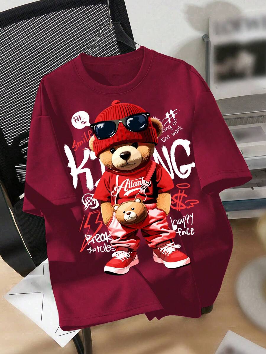 SHEIN Leap Crew Tween Boys Casual Round Neck Short Sleeve T-Shirt, Suitable For Summer - Red - View 1