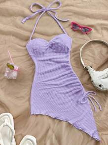 Soleia 度假露背抽绳侧边不对称下摆修身直筒连衣裙