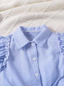 SHEIN 2pcs/Set Young Girl Front Button Striped Minimalist Top & Pants Set - Multicolor - View 3