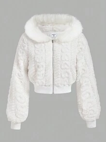 SHEIN Girlism Teen Girls Colorblock Leopard Print Stand Collar Contrast Tape Zip Up Sporty Retro Street Collegiate Lightweight Jacket Windbreaker - White - View 1