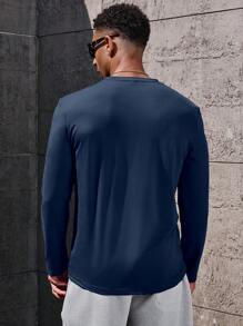 Manfinity Homme Men's Solid Color Round Neck Casual Long Sleeve T-Shirt, Autumn, Fall