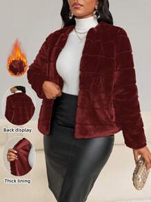 SHEIN Lady Women Fluffy Coats - Burgundy - View 1