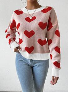 Chiquease 休闲撞色心形图案毛衣，秋冬 - 彩色 - 查看 3