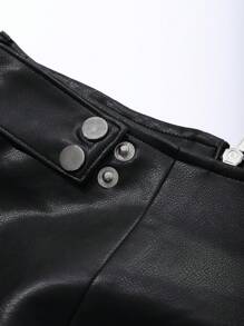 FRIFUL Women's Fashionable PU Metallic Zipper Skirt For Autumn Leather Skirt - Black - View 7