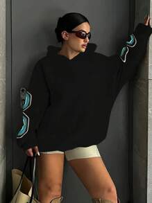 SHEIN Essnce بلوزة هودي بطباعة حرفية كاجوال مقاس كبير ، خريف