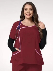 TaskEZ Plus Size Scrub Uniform Top, Minimalistyczna Moda Na Codzienny Strój