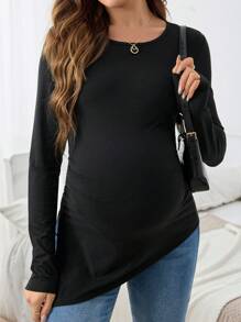 SHEIN 舒适圆领开衩孕妇T恤，时尚