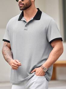 Manfinity VCAY Camisa tipo polo de manga corta de punto informal de talla grande
