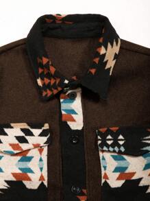 Manfinity Homme Men's Geometric Pattern Long Sleeve Single-Breasted Casual Overcoat With Pockets, Autumn/Winter - Multicolor - View 4