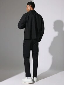 SUMWON Regular Fit Half-Zip Long Sleeve Nylon Shirt - Black - View 5