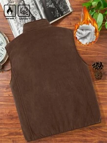 Manfinity Homme Loose Letter Patched Teddy Vest Jacket For Men Winter Vest - Coffee Brown - View 2