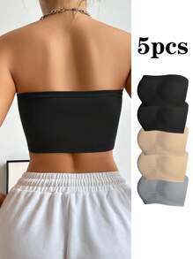 5pack Solid Ruched Bandeau Bra - Multicolor - View 2