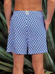 Manfinity Swimmode Men's Palm Tree Print Drawstring Waist Casual Beach Shorts