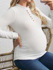 SHEIN Maternity Casual Solid Color Ruffle Trim Slim Fit T-Shirt, Autumn