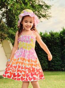 SHEIN Vestido sin mangas con estampado digital de corazones de colores para niña pequeña