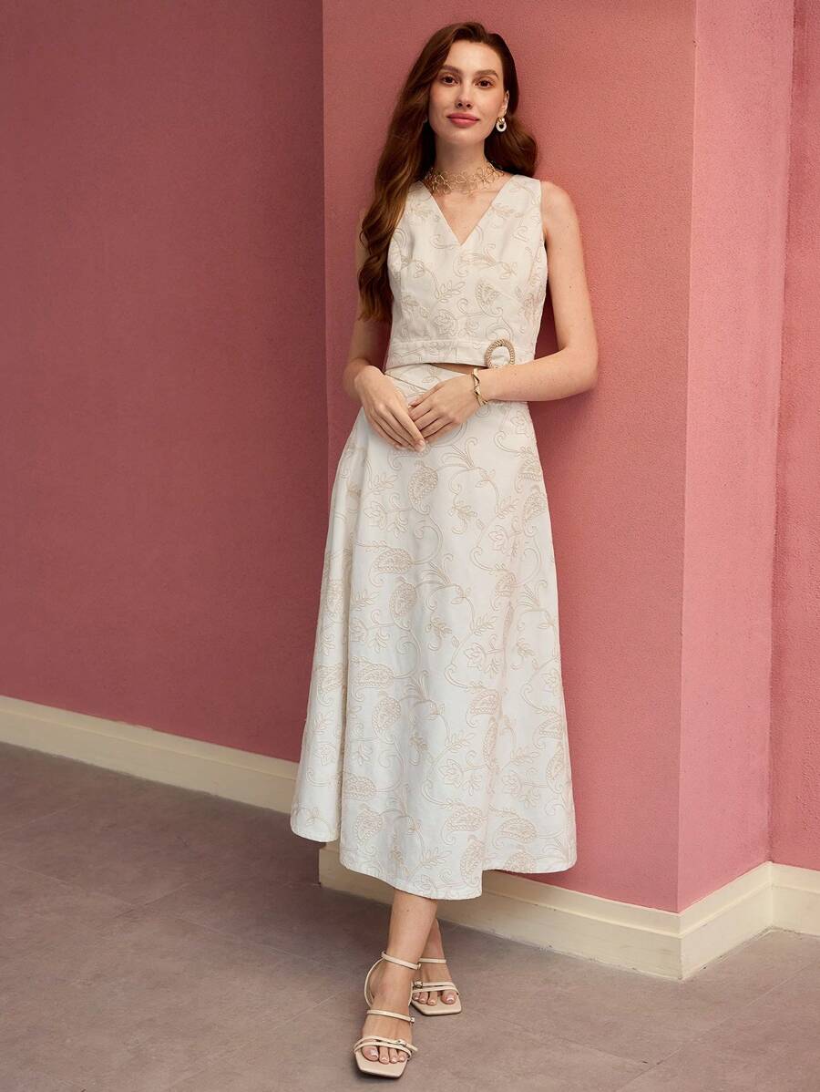 MOTF PREMIUM VÁY A LINE THÊU PAISLEY - trắng - Xem 1