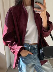 DAZY Veste décontractée rétro ample et fine pour femme, veste  pour l'automne - Rouge foncé - Voir 8