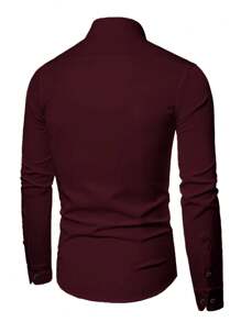 Manfinity Homme 1pc Men's Casual Solid Color Button Front Long Sleeve Shirt, Autumn - Burgundy - View 2