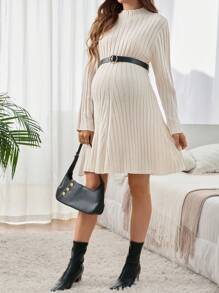 SHEIN Maternity Casual Solid Stand Collar Sweater Dress, Autumn/Winter