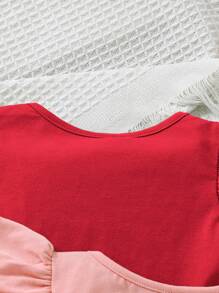 SHEIN Leap Crew 3pcs Baby Girls Casual Versatile Solid Stripe Ruffle Trim Top Set - Multicolor - View 4