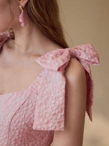 MOTF JACQUARD TIE SHOULDER DRESS - Pink - View 3