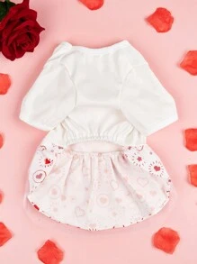 PETSIN Valentine's Day Red & White Heart Pet Dress, Casual & Adorable Design For Cats & Dogs - White - View 4