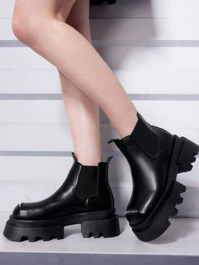Stivali Chelsea da donna con cerniera e tacco basso decorati, stivaletti alla caviglia neri da strada punk per uso quotidiano