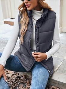 SHEIN LUNE Veste doudoune pour femmes avec fermeture éclair, col, poches, couleur unie, pour vêtements d'hiver