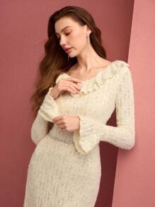 MOTF PREMIUM SEQUIN RUFFLE TRIM MIDI DRESS,SPRING/SUMMER