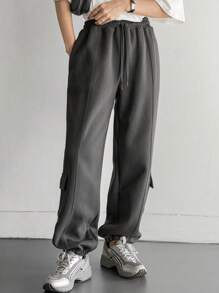 DAZY Lässige Damenhose mit großen Taschen, Tunnelzug Knöchellang, Herbstkleidung