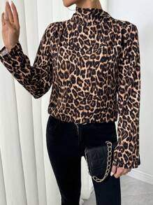SHEIN Clasi Fashionable Autumn Stand Collar Leopard Print Elegant Blouse Fall Cloth For Women - Multicolor - View 7