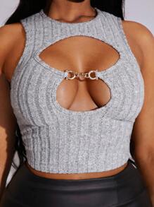 BamGleam Women's Cutout Metal Decor Round Neck Camisole - Grey - View 3