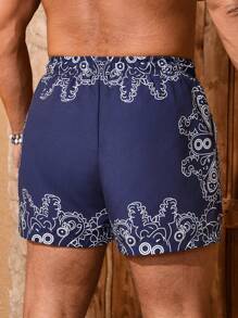 Surfspeed Men's Cartoon Print Drawstring Waist Casual Beach Shorts - Navy Blue - View 2